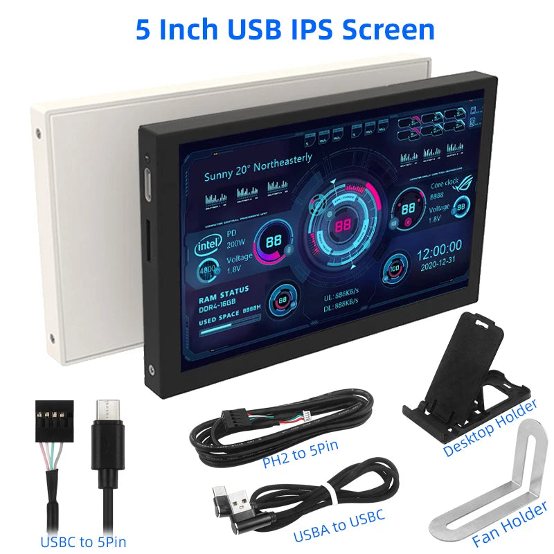 شاشة ثانوية 5 إنش IPS عبر USB-C – لمراقبة أداء الجهاز بدون AIDA64