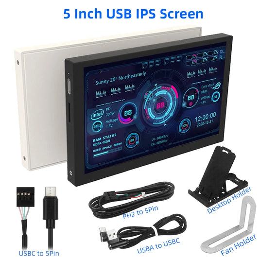 شاشة ثانوية 5 إنش IPS عبر USB-C – لمراقبة أداء الجهاز بدون AIDA64