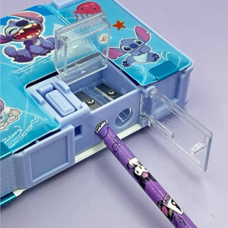 علبة أقلام ديزني مزدوجة الجانبين بتصميم كرتوني – صندوق تخزين أدوات مدرسية للأطفال