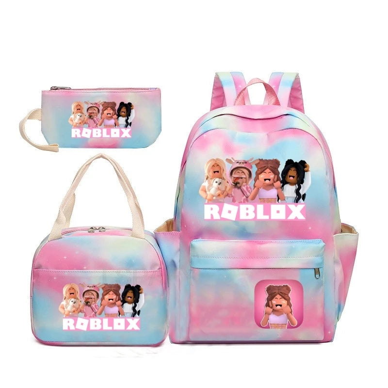 طقم 3 قطع جديد Roblox، حقيبة مدرسية ملونة للبنين والبنات