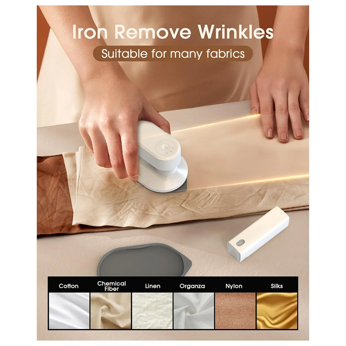 مكواة سفر لاسلكية صغيرة الحجم خفيفة الوزن (0.32 كجم) – كيّ جاف للملابس مع صندوق تخزين ووسائد حرارية