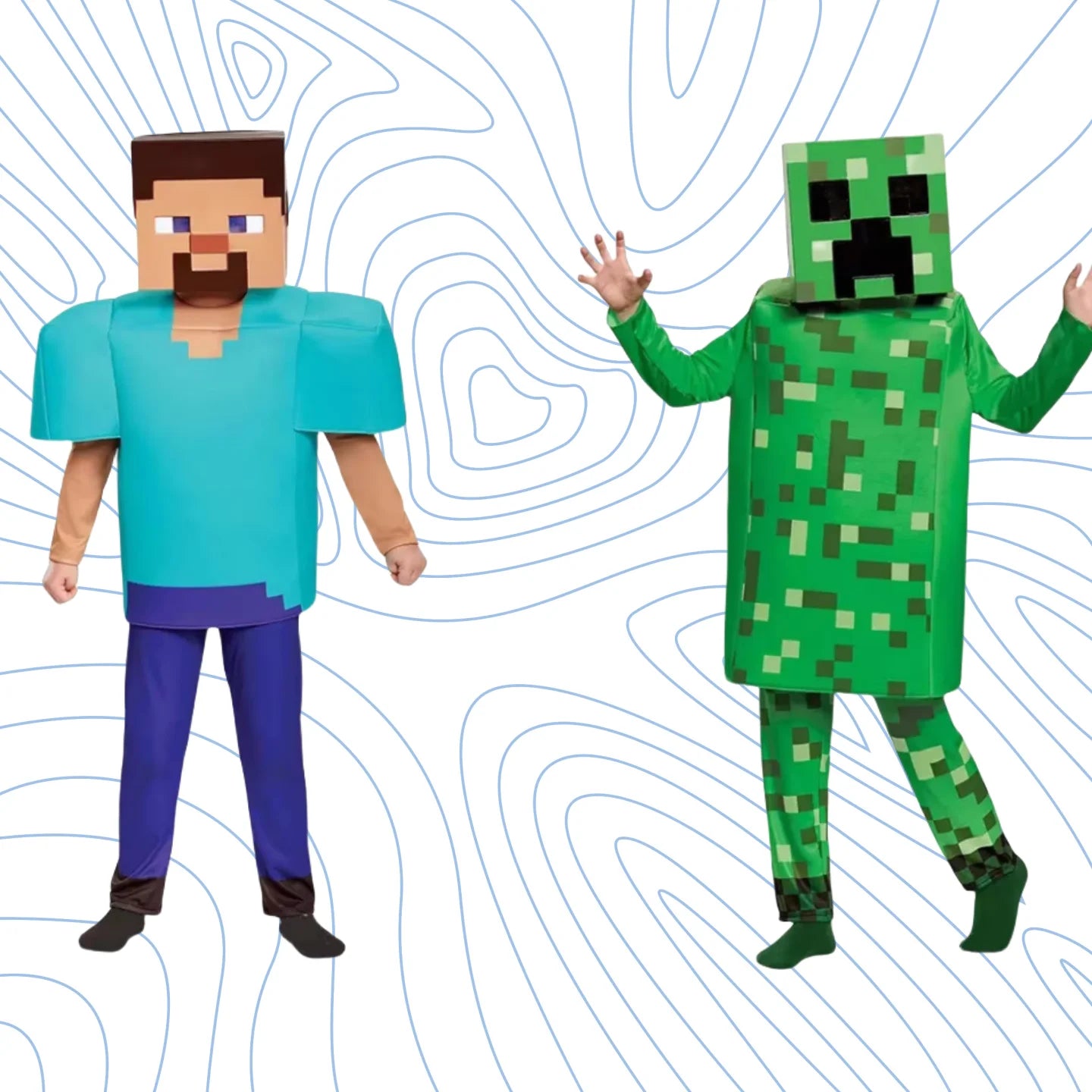 زي تنكري احترافي بجودة عالية مستوحى من لعبة ماينكرافت – شخصيات كريبر وستيف | تصميم مخصص لعشّاق الألعاب والعروض المسرحية