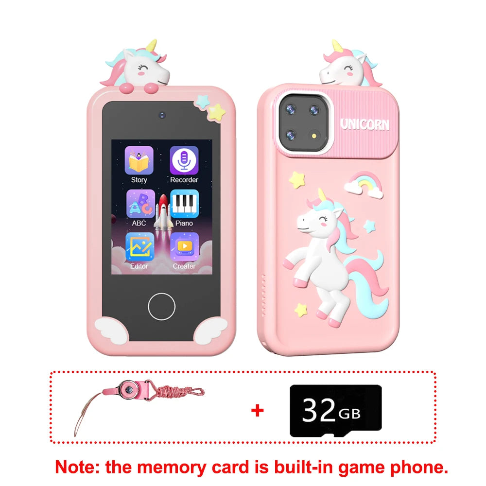 هاتف أطفال ذكي موسيقي – بتصميم يونيكورن كرتوني ولمس تفاعلي | لعبة تعليمية للأولاد والبنات