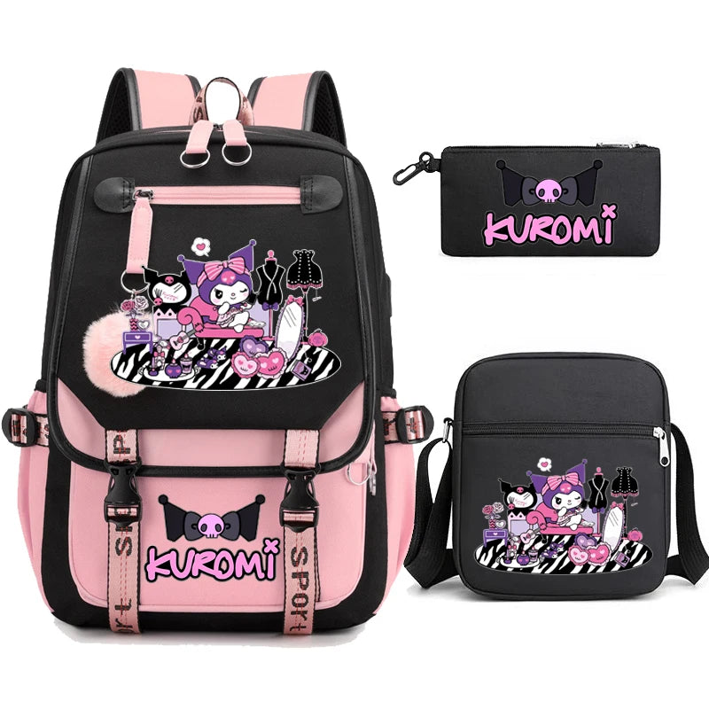 حقيبة ظهر طلابية كيرومي، طقم 3 قطع، حقيبة مدرسية