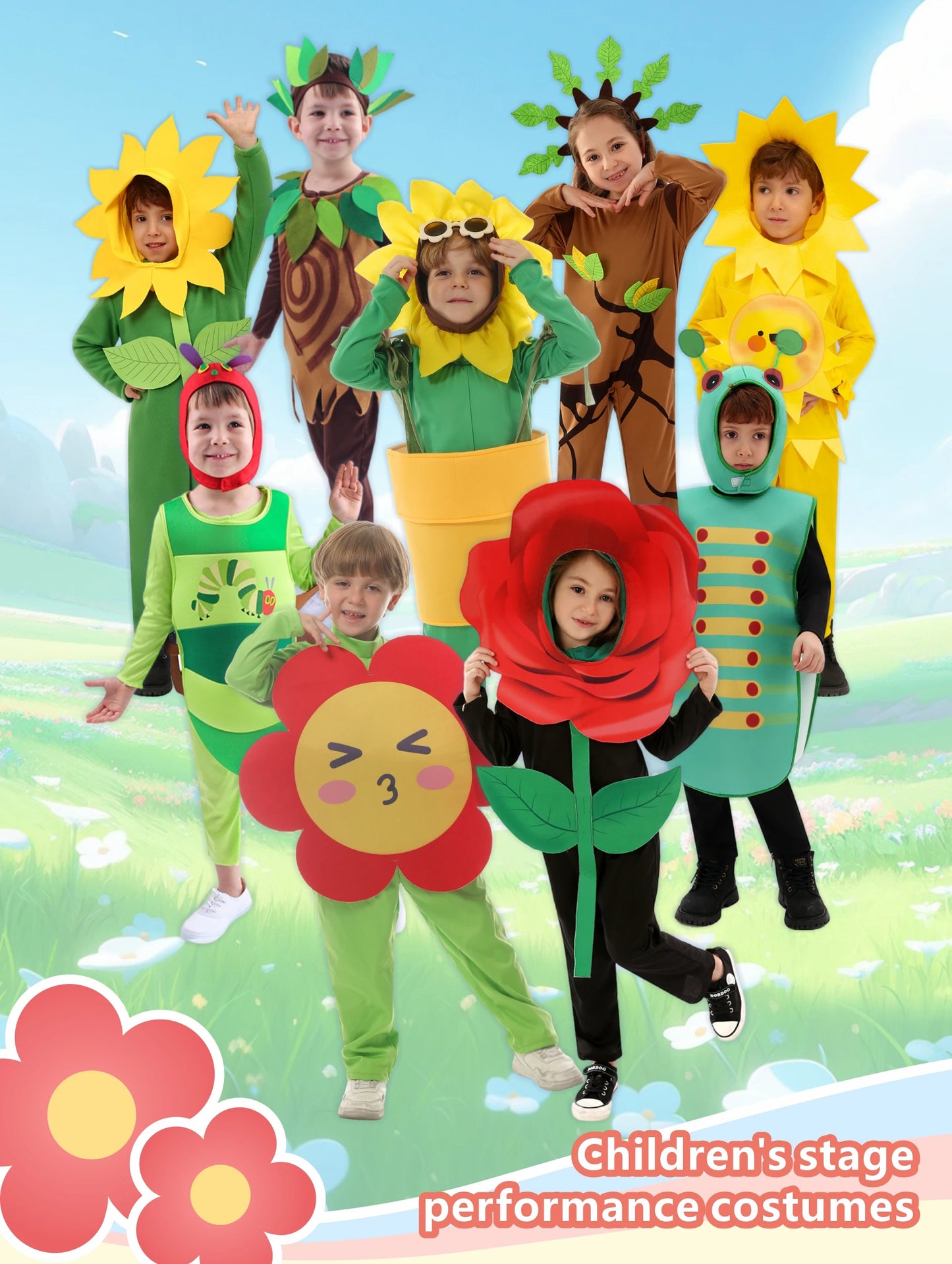 زي تنكري وردة حمراء للأطفال – بدلة كاملة بتصميم زهرة ورد مع غطاء رأس | مثالي للحفلات المدرسية