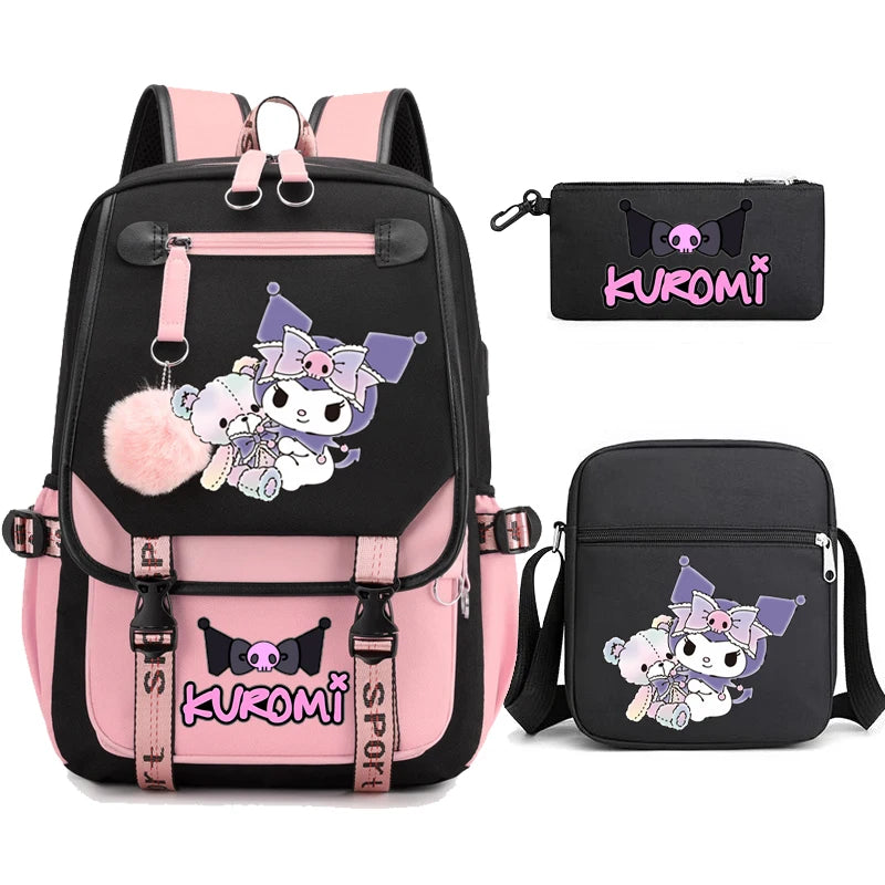 حقيبة ظهر طلابية كيرومي، طقم 3 قطع، حقيبة مدرسية