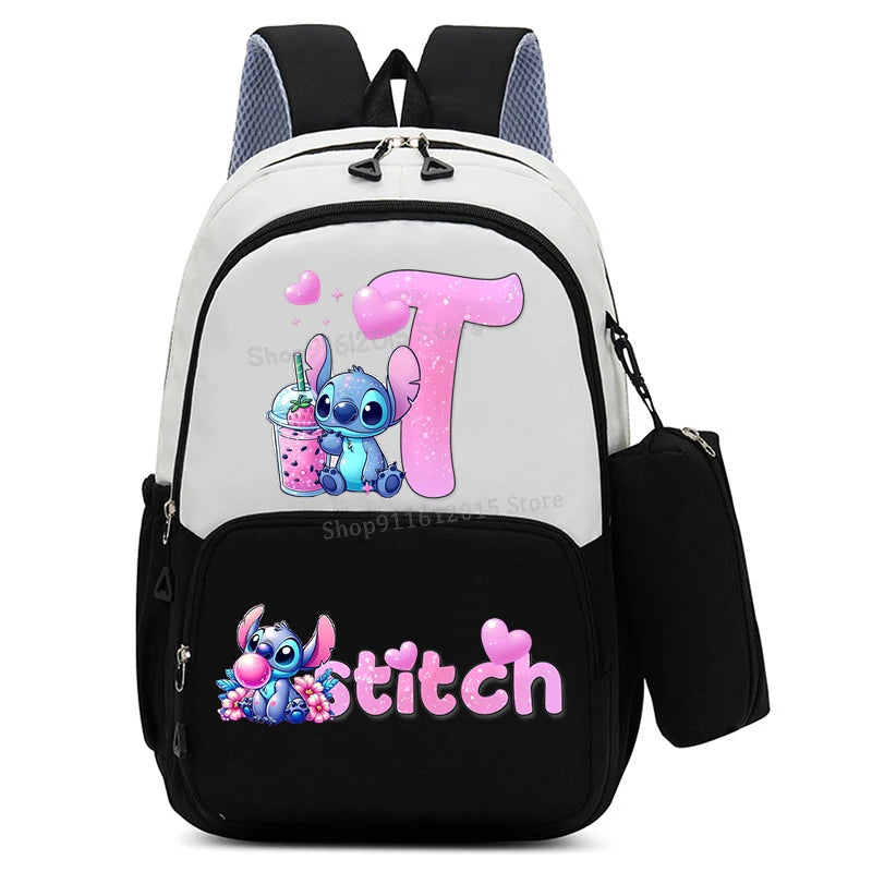حقيبة ظهر ليلو وستيتش بحروف الأبجدية، حقيبة ظهر عالية السعة للطالبات مع مقلمة، حقيبة مدرسية كرتونية لطيفة، حقيبة أنمي قابل