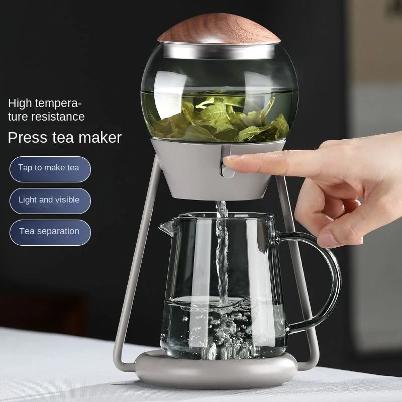 إبريق شاي كروي زجاجي عصري – تحضير شاي الكنج فو بضغط زر | تصميم كوكبي إبداعي سعة 500 مل