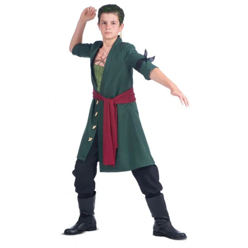 زي تنكري للأطفال – شخصيات أنمي ون بيس (One Piece) | زورو و لوفي مع قبعة القش وبدلة عضلية