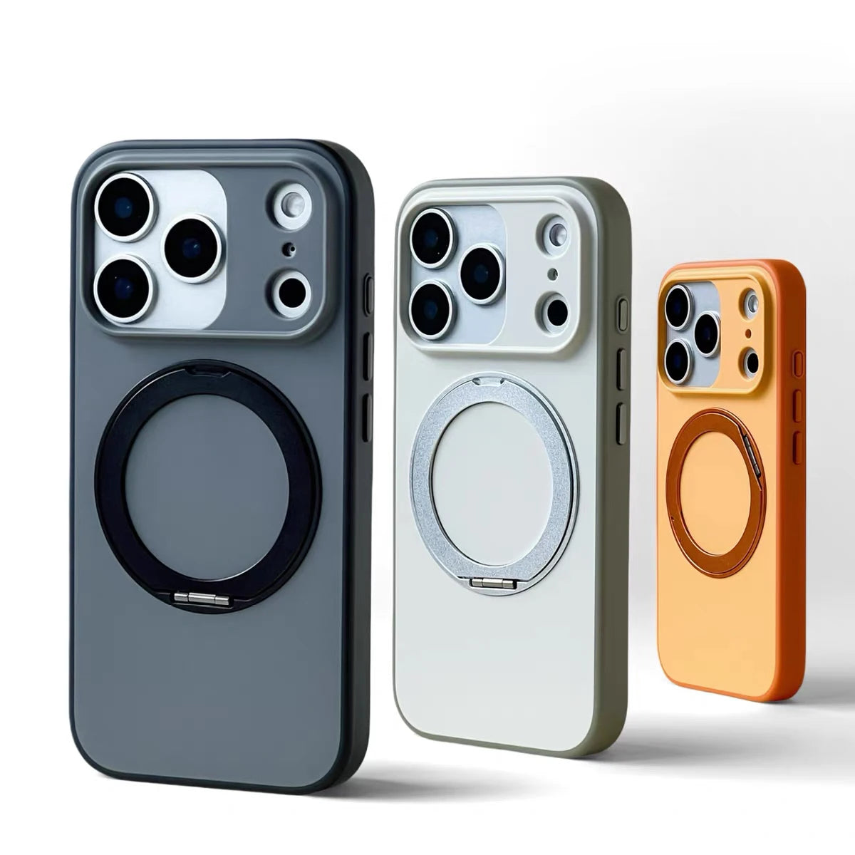 كفر آيفون فاخر مع حلقة مغناطيسية دوّارة 360° – دعم MagSafe وحماية للكاميرا