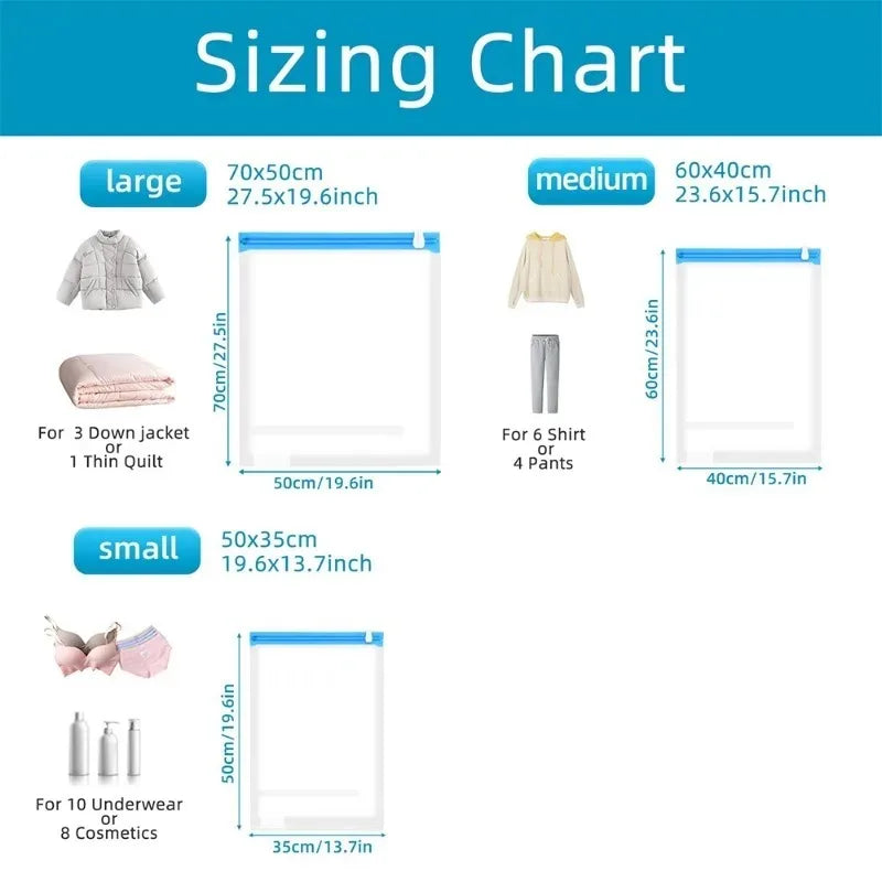 أكياس تخزين وضغط الملابس – بدون مكنسة، فقط بالضغط اليدوي