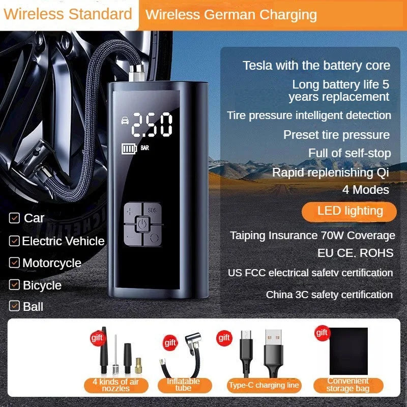 منفاخ هواء محمول للسيارة سلكي / لاسلكي 150PSI – مضخة إطارات متعددة الاستخدام