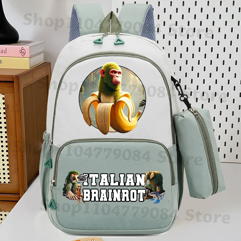 حقيبة ظهر إيطاليان برينروت مع مقلمة، تصميم أنمي عصري، حقيبة مدرسية عالية السعة للبنين والبنات، مع مساحة لتخزين الأدوات الم