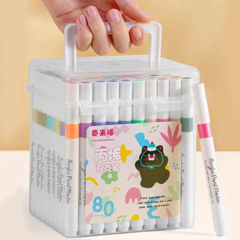 مجموعة ألوان أكريليك ماركر قابلة للغسل – من 24 إلى 80 لون للرسم، الخشب، السيراميك، الزجاج، والكرافتات اليدوية