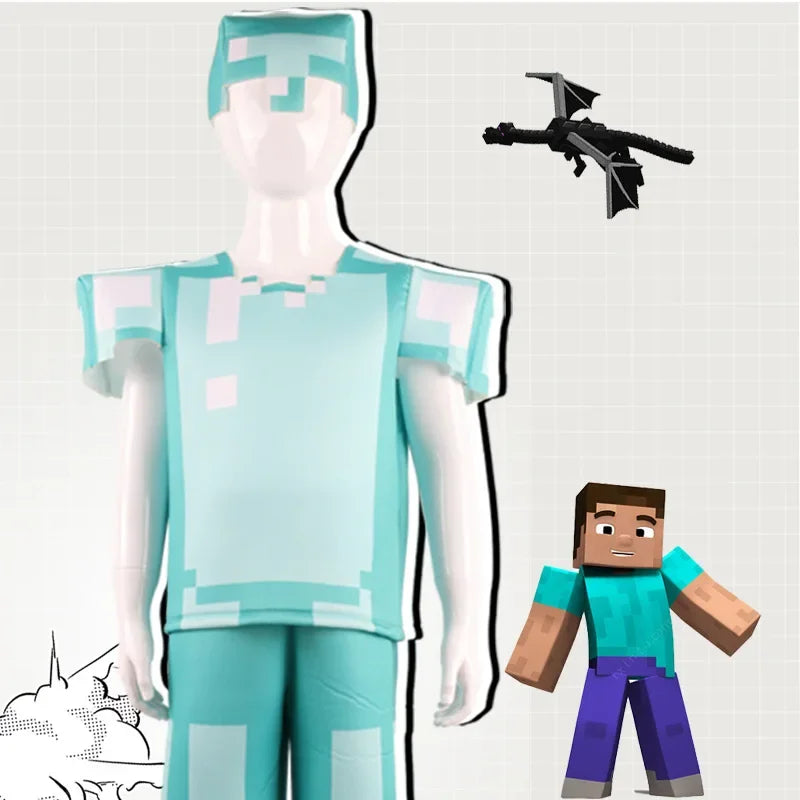 طقم تنكري للأطفال مستوحى من لعبة ماينكرافت – درع الماس، كريبر، أليكس والمزيد