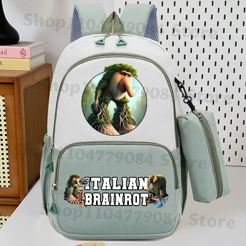 حقيبة ظهر إيطاليان برينروت مع مقلمة، تصميم أنمي عصري، حقيبة مدرسية عالية السعة للبنين والبنات، مع مساحة لتخزين الأدوات الم