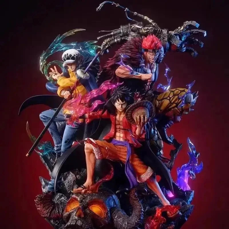 مجسم ون بيس – لوفي، كيد، وترافلغار لاو | كابتن الثلاثي الأسطوري | ارتفاع 22 سم