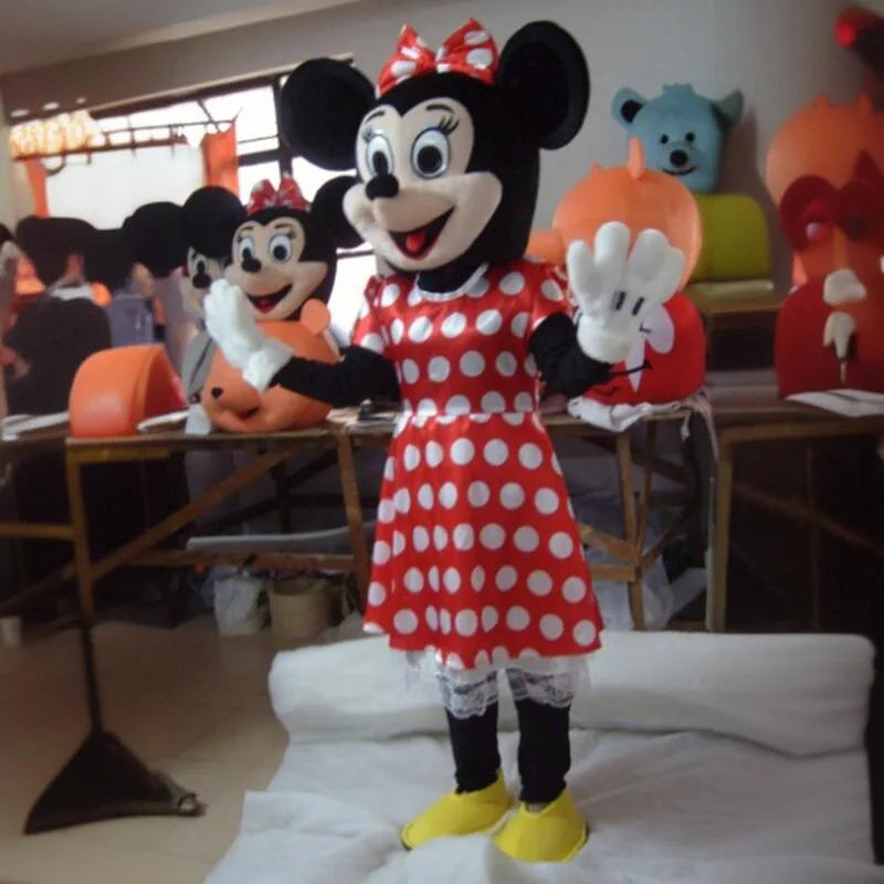زي تميمة ميكي وميني ماوس للكبار – تصميم كرتوني كلاسيكي لعروض الإعلانات والحفلات