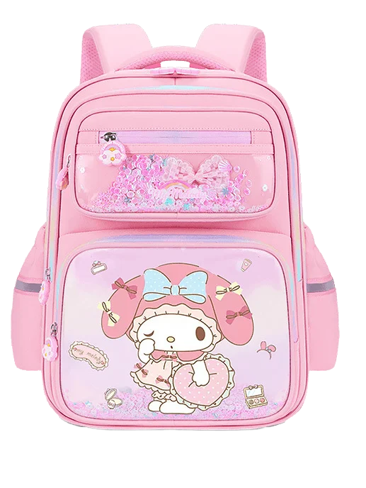 حقيبة مدرسية بعجلات Kuromi للبنات – تصميم كرتوني Melody – كبيرة السعة مع خيار 2 أو 6 عجلات لتخفيف الحمل