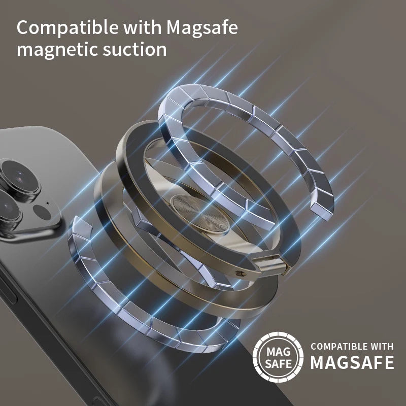 حامل جوال MagSafe مزدوج الوجه 2025 – ستاند قابل للطي بدوران 360° مع قبضة إصبع مغناطيسية قوية
