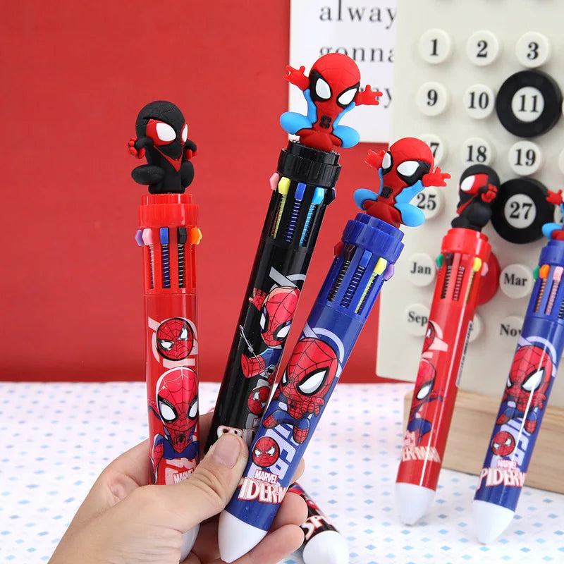 طقم أقلام حبر ديزني كرتونية – 6 أو 36 قلم، 10 ألوان في كل قلم، بتصاميم شخصيات مارفل وسبايدر مان