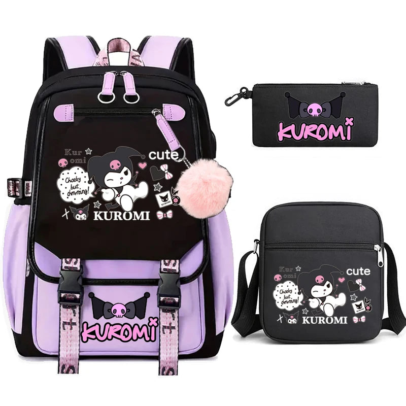 حقيبة ظهر طلابية كيرومي، طقم 3 قطع، حقيبة مدرسية