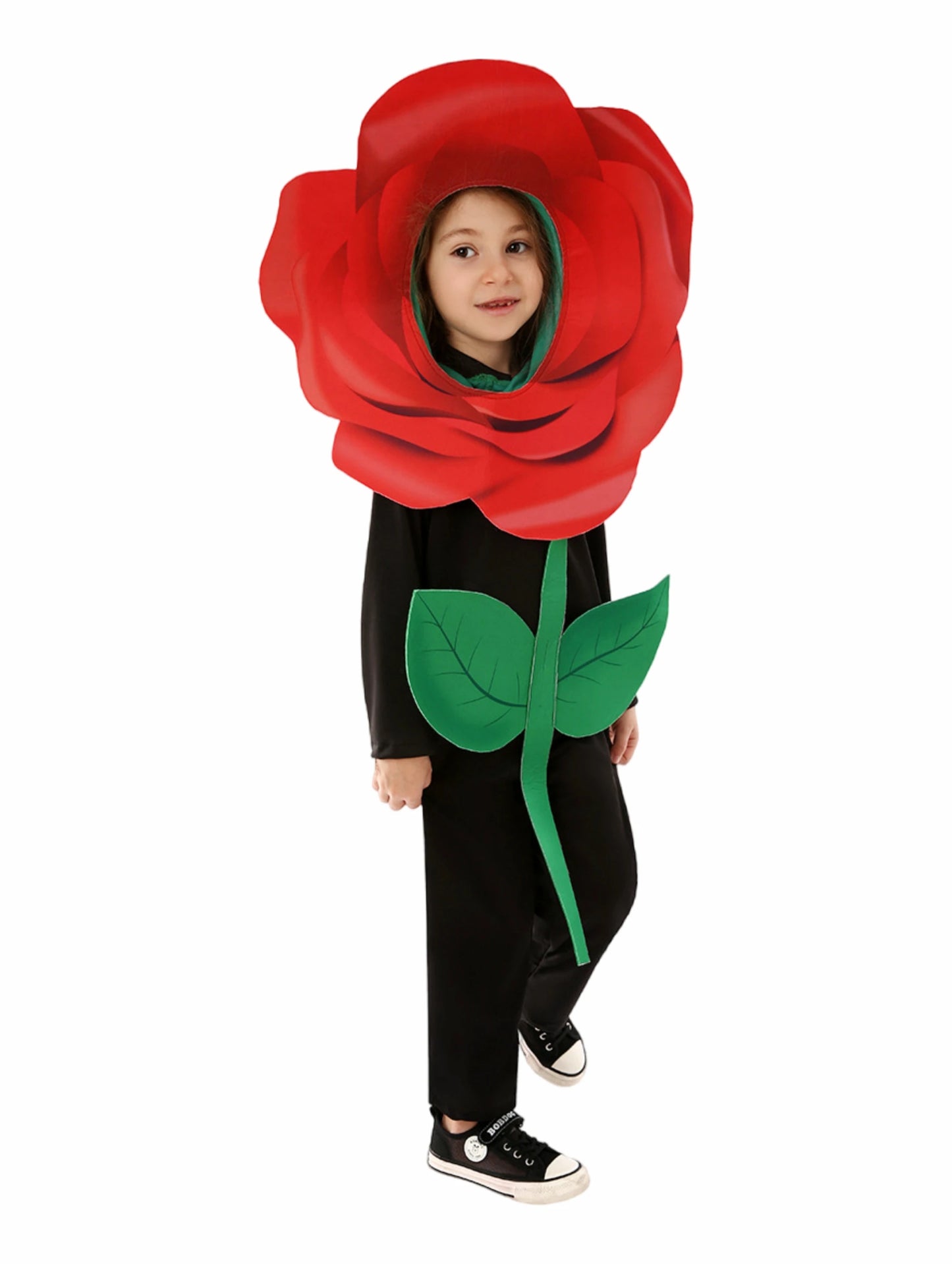 زي تنكري وردة حمراء للأطفال – بدلة كاملة بتصميم زهرة ورد مع غطاء رأس | مثالي للحفلات المدرسية
