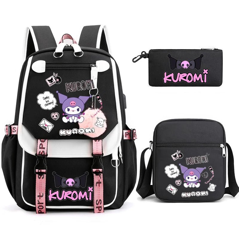 حقيبة ظهر طلابية كيرومي، طقم 3 قطع، حقيبة مدرسية
