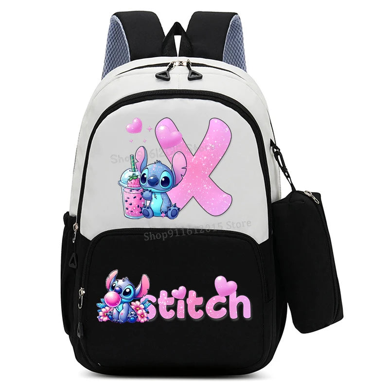حقيبة ظهر ليلو وستيتش بحروف الأبجدية، حقيبة ظهر عالية السعة للطالبات مع مقلمة، حقيبة مدرسية كرتونية لطيفة، حقيبة أنمي قابل