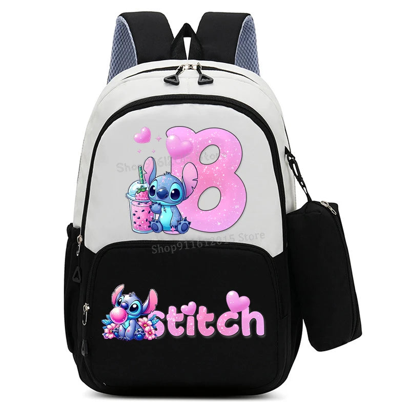 حقيبة ظهر ليلو وستيتش بحروف الأبجدية، حقيبة ظهر عالية السعة للطالبات مع مقلمة، حقيبة مدرسية كرتونية لطيفة، حقيبة أنمي قابل