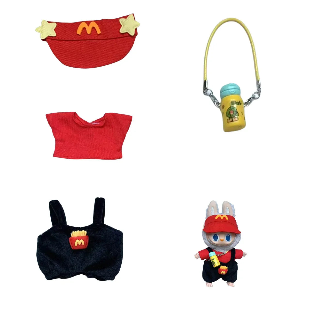 طقم لابوبو 15-17 سم – تيشيرت + بنطلون + ربطة شعر + شنطة | إكسسوارات كيوت للدمى – DIY ستايل