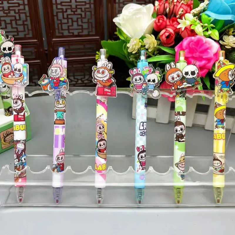 طقم أقلام جل Labubu – 48 قلم من سلسلة "Prohibit Anxiety" الكرتونية، تصميم كاوايي، حبر أسود 0.5 ملم