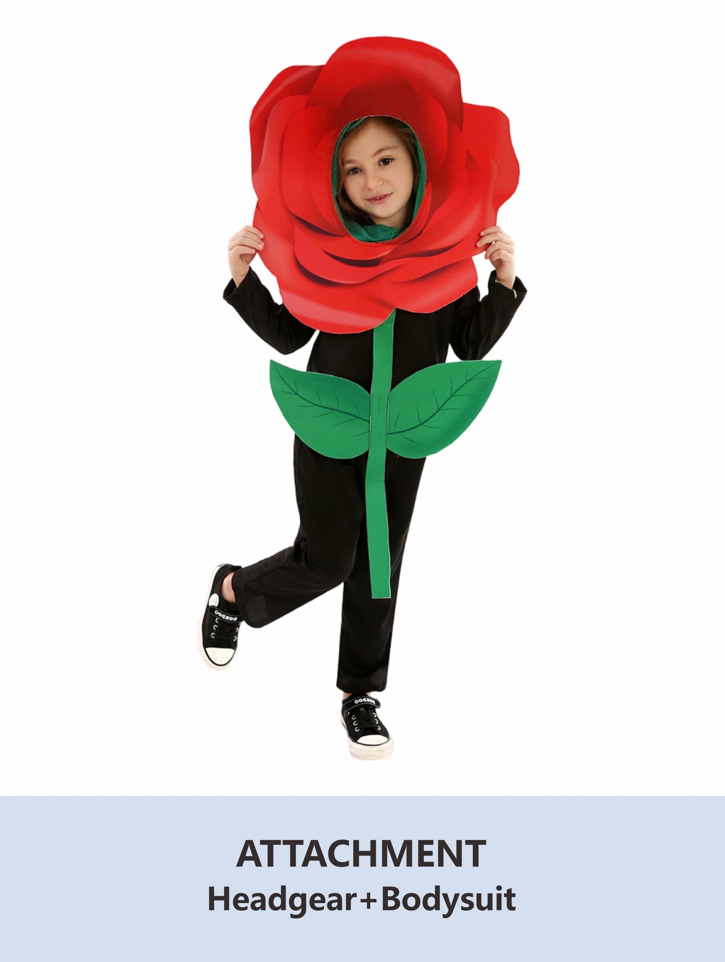 زي تنكري وردة حمراء للأطفال – بدلة كاملة بتصميم زهرة ورد مع غطاء رأس | مثالي للحفلات المدرسية