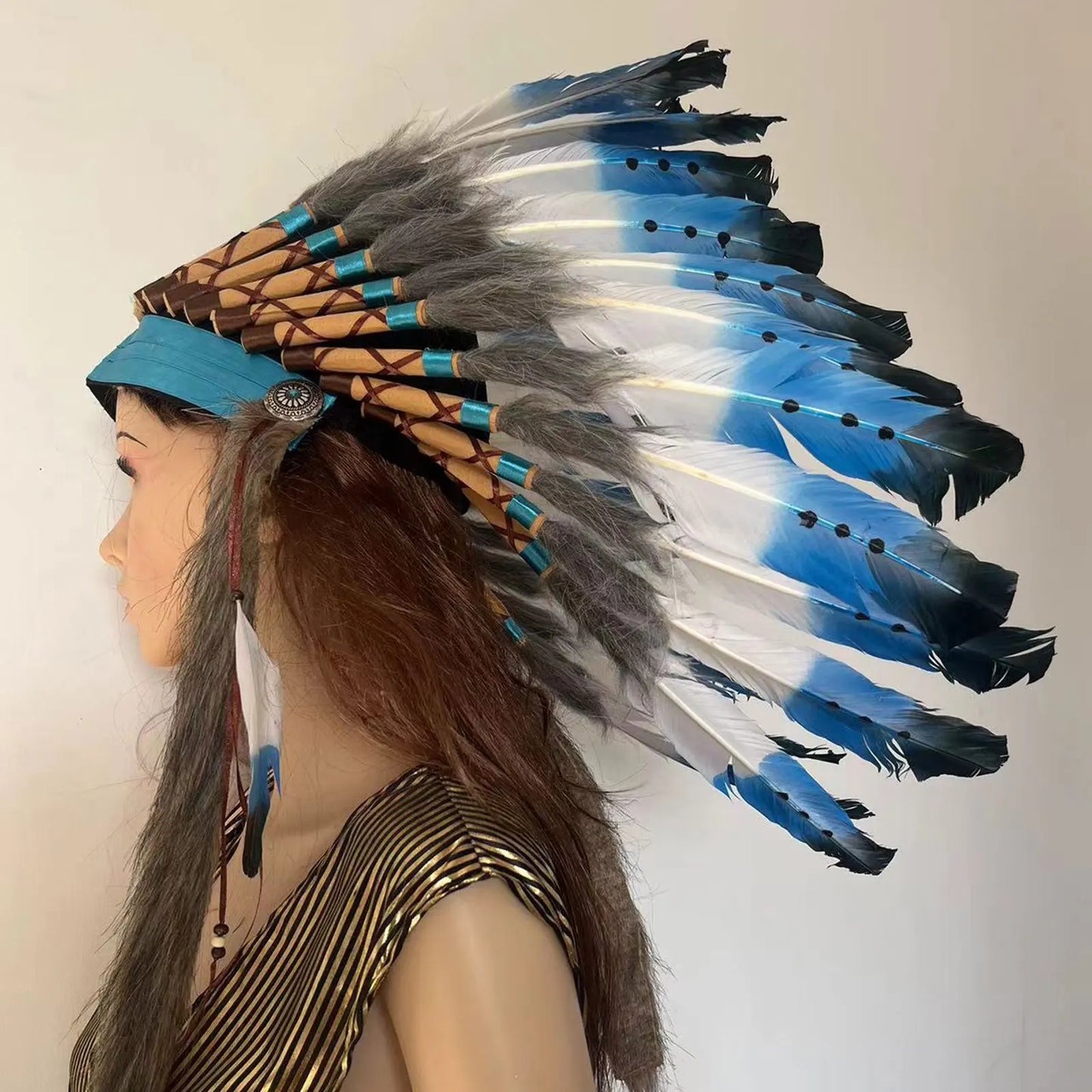 غطاء رأس هندي بريش فاخر – للكبار رجال ونساء | زينة حفلات وتنكر – خفيف وفخم للعروض والكوسبلاي
