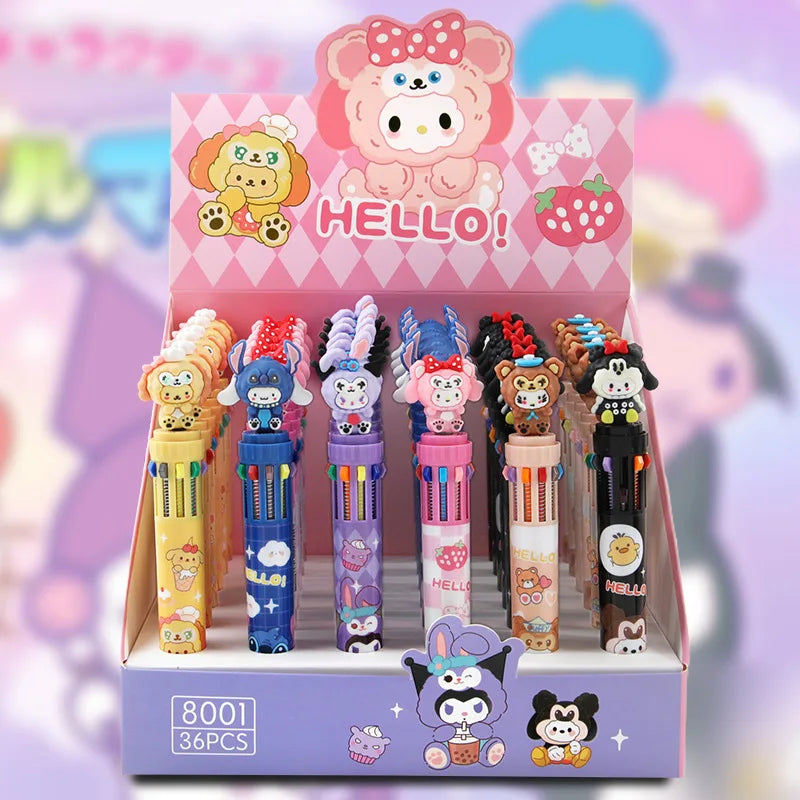 طقم 36 قلم حبر كرتوني – تصميم Disney Mickey بـ10 ألوان في كل قلم، مثالي للمدرسة والهدايا