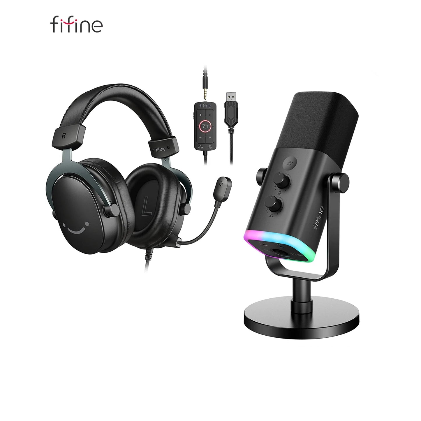 مجموعة FIFINE الصوتية للألعاب والبث – مايكروفون، ميكسر، وسماعة رأس | للمحتوى الصوتي والمرئي على يوتيوب، TikTok، OBS وغيرها