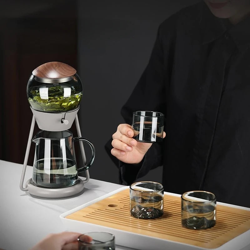 إبريق شاي كروي زجاجي عصري – تحضير شاي الكنج فو بضغط زر | تصميم كوكبي إبداعي سعة 500 مل