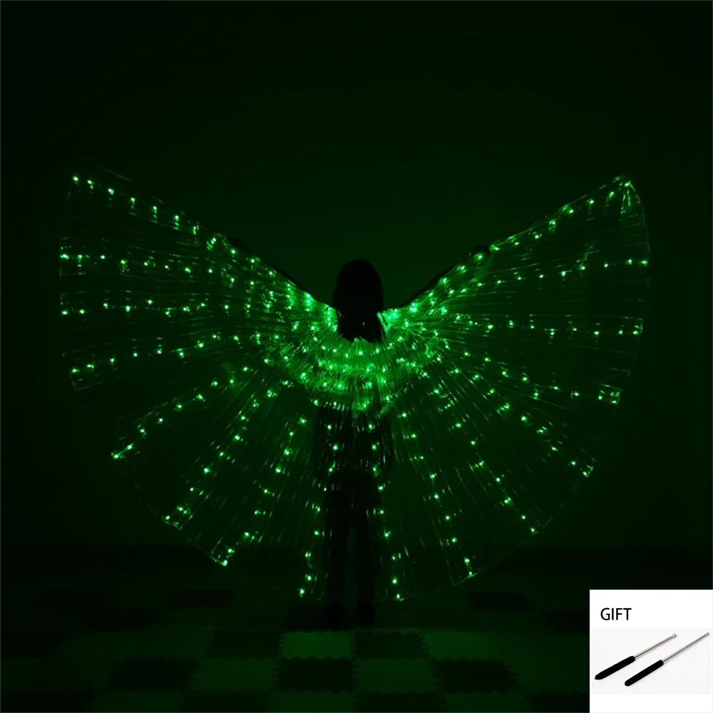 أجنحة رقص مضيئة LED بألوان قوس قزح – زي استعراضي للرقص الشرقي والسيرك | مثالي للعروض والحفلات للكبار