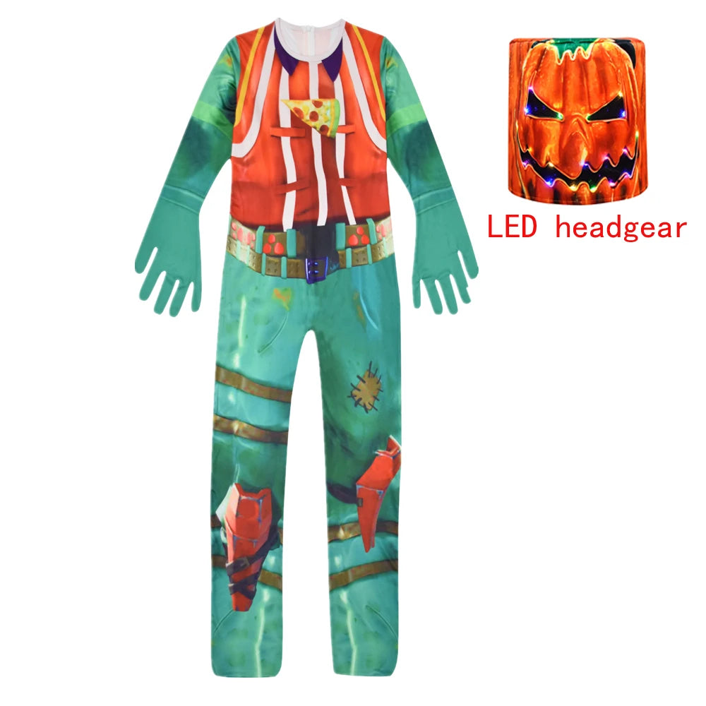 زي تنكري للأطفال بتصميم اليقطين المرح – بدلة كاملة للأولاد والبنات | مثالي للهالوين، الكرنفالات، وأعياد الميلاد