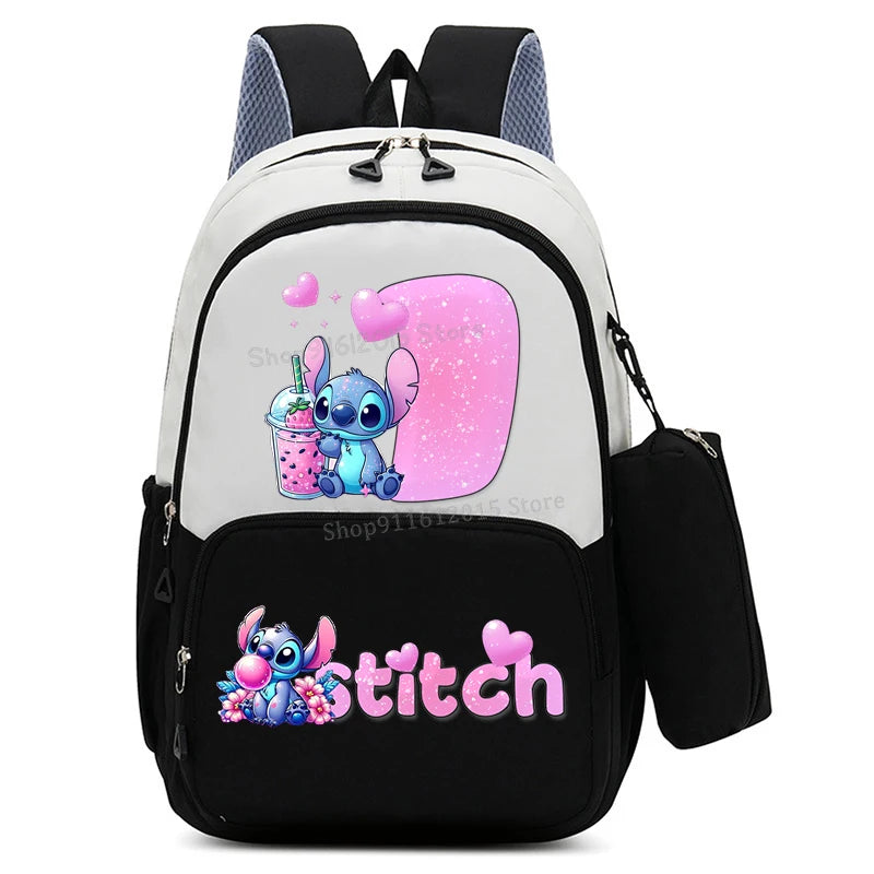 حقيبة ظهر ليلو وستيتش بحروف الأبجدية، حقيبة ظهر عالية السعة للطالبات مع مقلمة، حقيبة مدرسية كرتونية لطيفة، حقيبة أنمي قابل