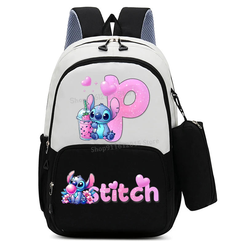 حقيبة ظهر ليلو وستيتش بحروف الأبجدية، حقيبة ظهر عالية السعة للطالبات مع مقلمة، حقيبة مدرسية كرتونية لطيفة، حقيبة أنمي قابل
