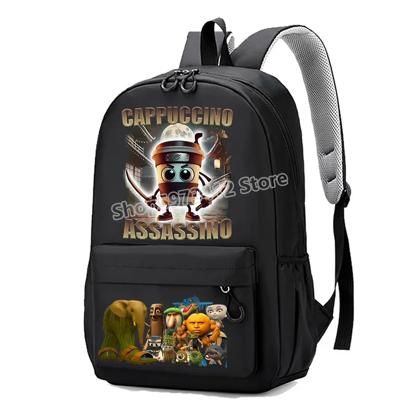 حقيبة مدرسية إيطاليان برينروت بطابع الحيوانات الميم، تصميم كرتوني مضحك بشكل قرش "تللا"، بسعة كبيرة، مناسبة للأولاد والبنات