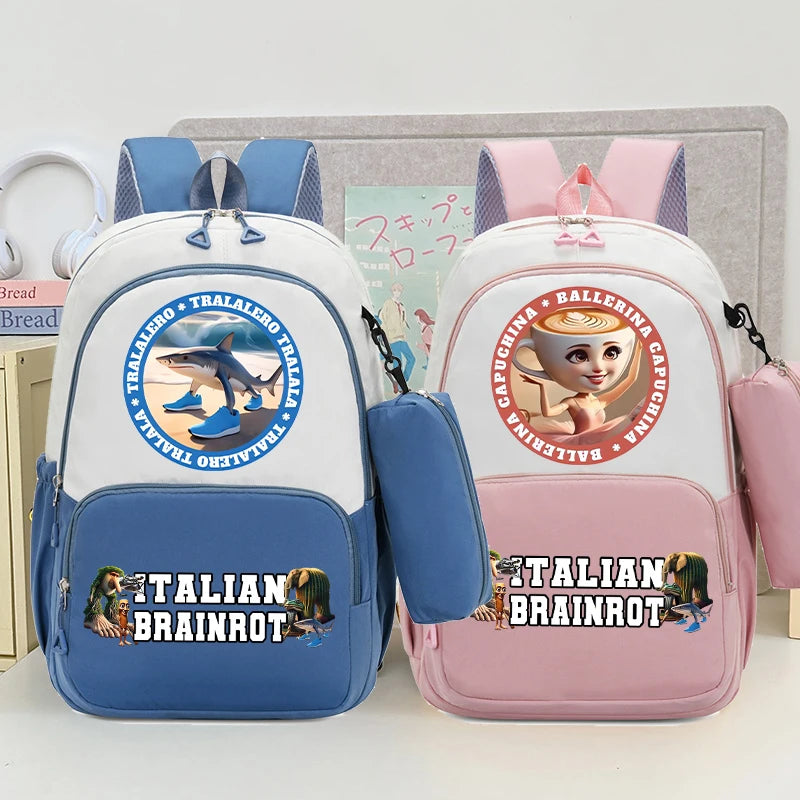 حقيبة ظهر إيطاليان برينروت مع مقلمة، تصميم أنمي عصري، حقيبة مدرسية عالية السعة للبنين والبنات، مع مساحة لتخزين الأدوات الم
