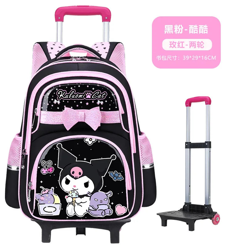 حقيبة مدرسية كورو مي الجديدة بعجلات، حقيبة ميلودي للبنات، تخزين الأدوات المدرسية، خيار بعجلتين