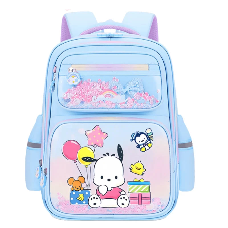 حقيبة مدرسية بعجلات Kuromi للبنات – تصميم كرتوني Melody – كبيرة السعة مع خيار 2 أو 6 عجلات لتخفيف الحمل