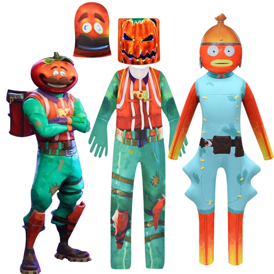 زي تنكري للأطفال بتصميم اليقطين المرح – بدلة كاملة للأولاد والبنات | مثالي للهالوين، الكرنفالات، وأعياد الميلاد