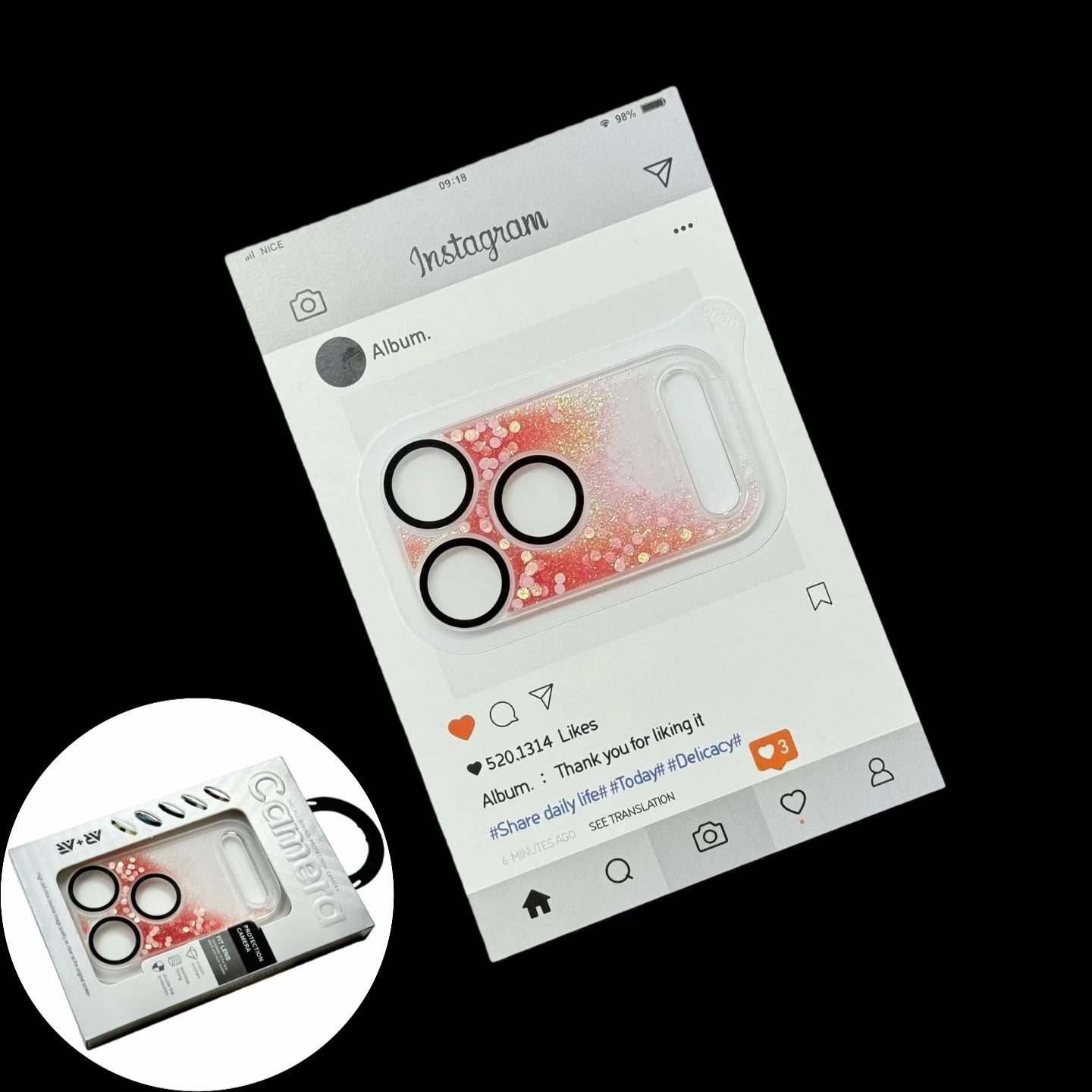 لاصق عدسة كاميرا آيفون 17 برو ماكس 3D بلمعة متحركة – حماية كاملة 9D ضد الخدش