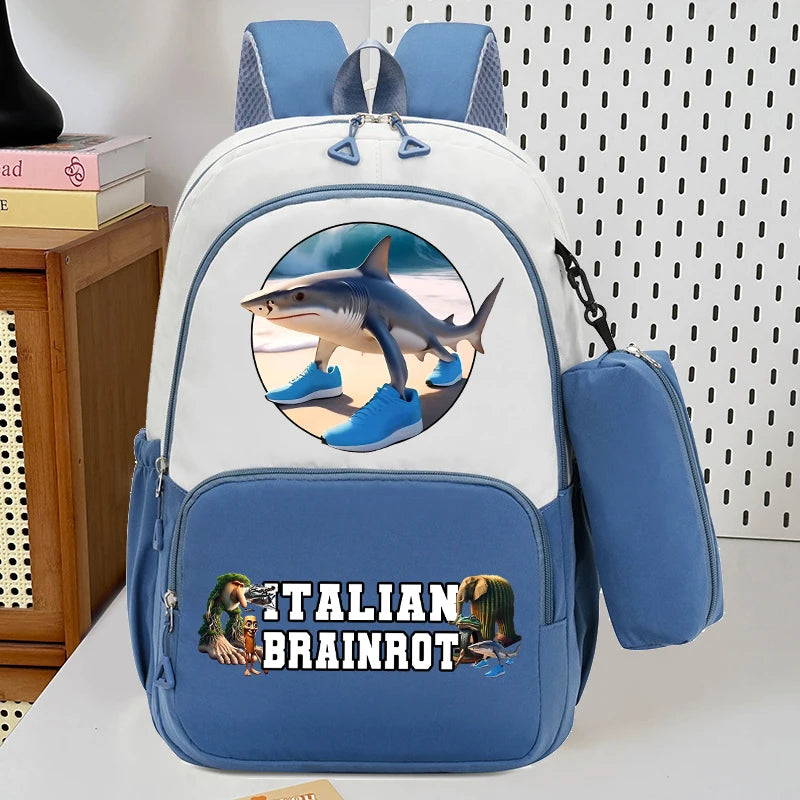 حقيبة ظهر إيطاليان برينروت مع مقلمة، تصميم أنمي عصري، حقيبة مدرسية عالية السعة للبنين والبنات، مع مساحة لتخزين الأدوات الم