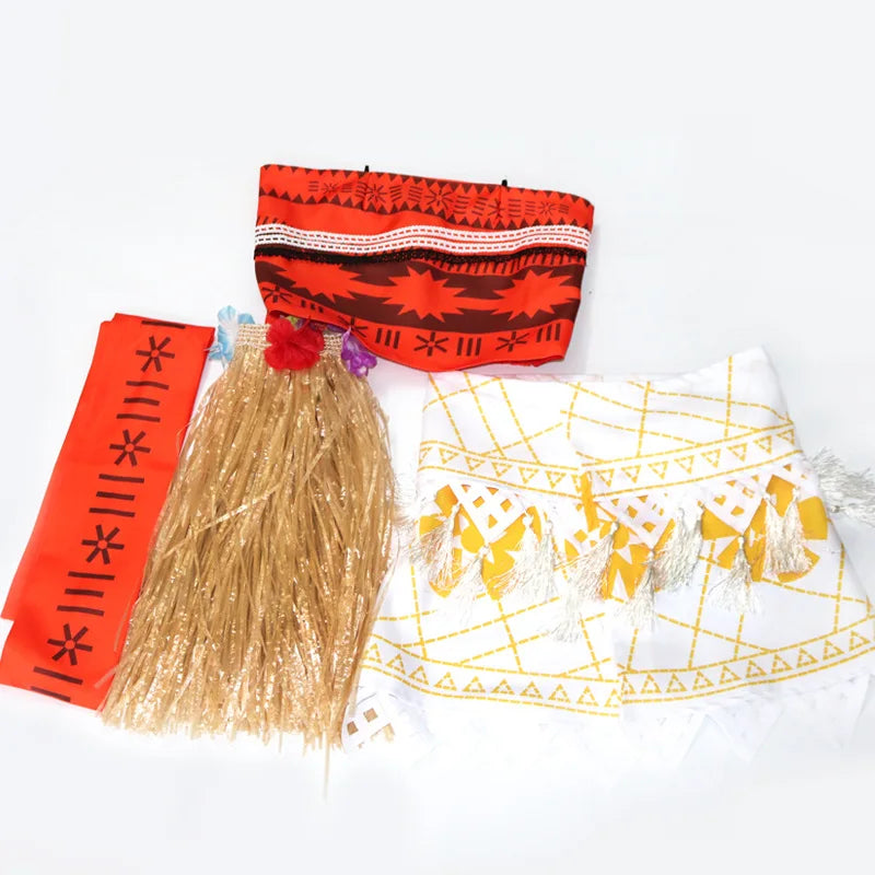 طقم زي تنكري لشخصية موانا (Vaiana) للأطفال – يشمل الفستان، القلادة، والباروكة | مثالي للهالوين والحفلات التنكرية