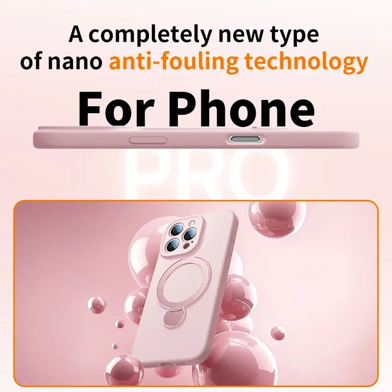 كفر آيفون سيليكون سائل مغناطيسي مع حامل وحبل تعليق – دعم MagSafe وحماية ضد السقوط